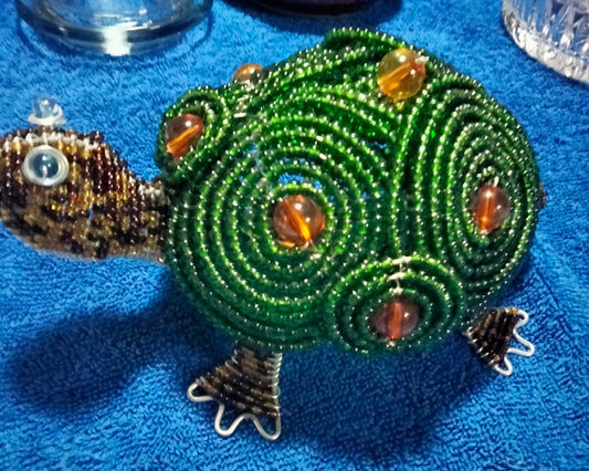 Vintage Beaded Turtle Sculpture